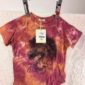 Delila Tie Dye Horse Skull Rhinestone graphic Tee size Small western Boho Cotton